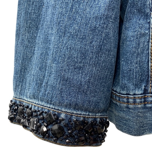 Ruby Rd. Denim Blue Jean Jacket Black Jewel Neck Size 16 - Picture 4 of 9